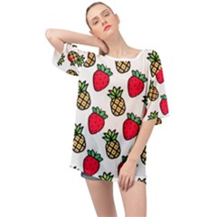 Strawberries Pineapples Fruits Oversized Chiffon Top by Loisa77