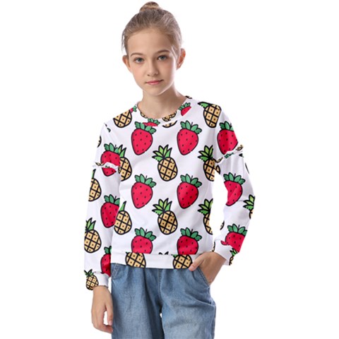 Strawberries Pineapples Fruits Kids  Long Sleeve T-shirt With Frill  by Loisa77