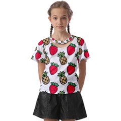 Strawberries Pineapples Fruits Kids  Front Cut T-shirt by Loisa77