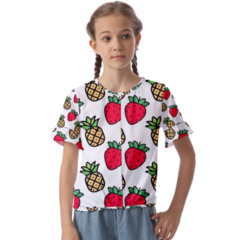 Strawberries Pineapples Fruits Kids  Cuff Sleeve Scrunch Bottom T-shirt by Loisa77