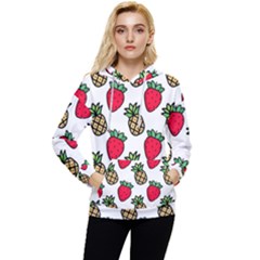 Strawberries Pineapples Fruits Women s Lightweight Drawstring Hoodie