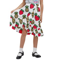 Strawberries Pineapples Fruits Kids  Ruffle Flared Wrap Midi Skirt by Loisa77