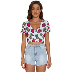 Strawberries Pineapples Fruits V-neck Crop Top by Loisa77