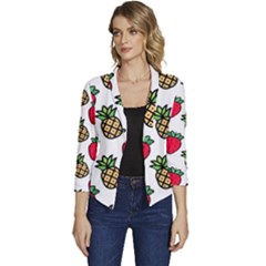 Strawberries Pineapples Fruits Women s Casual 3/4 Sleeve Spring Jacket