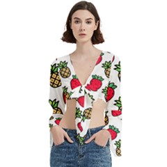 Strawberries Pineapples Fruits Trumpet Sleeve Cropped Top