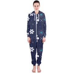 Blue Background Abstract Seamless Hooded Jumpsuit (ladies)