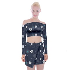 Blue Background Abstract Seamless Off Shoulder Top With Mini Skirt Set by Loisa77