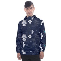 Blue Background Abstract Seamless Men s Front Pocket Pullover Windbreaker