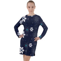 Blue Background Abstract Seamless Long Sleeve Hoodie Dress