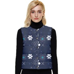 Blue Background Abstract Seamless Women s Button Up Puffer Vest