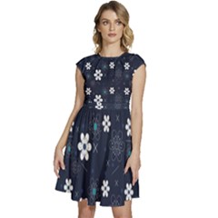 Blue Background Abstract Seamless Cap Sleeve High Waist Dress by Loisa77