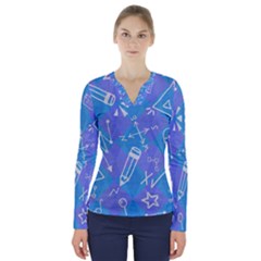 Background Abstract Texture Pattern V-neck Long Sleeve Top by Loisa77