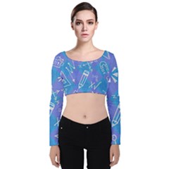 Background Abstract Texture Pattern Velvet Long Sleeve Crop Top by Loisa77