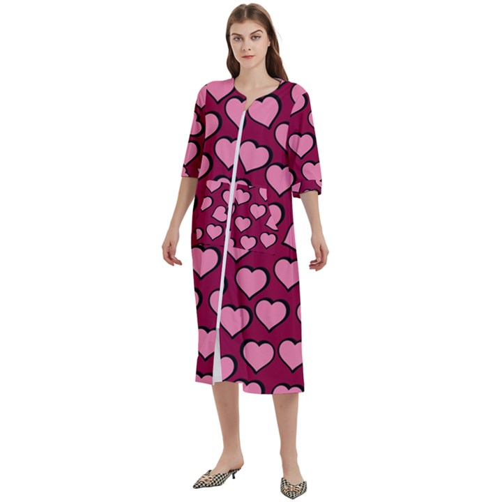 Pattern Pink Abstract Heart Women s Cotton 3/4 Sleeve Nightgown