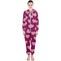 Pattern Pink Abstract Heart Hooded Jumpsuit (ladies)