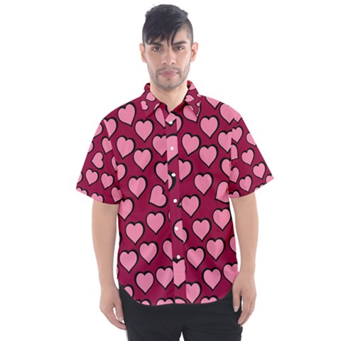 Pattern Pink Abstract Heart Men s Short Sleeve Shirt by Loisa77