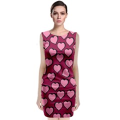 Pattern Pink Abstract Heart Sleeveless Velvet Midi Dress