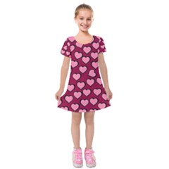 Pattern Pink Abstract Heart Kids  Short Sleeve Velvet Dress