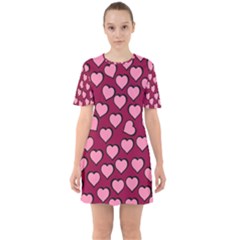 Pattern Pink Abstract Heart Sixties Short Sleeve Mini Dress by Loisa77