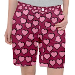 Pattern Pink Abstract Heart Women s Pocket Shorts by Loisa77