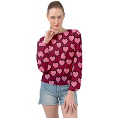 Pattern Pink Abstract Heart Banded Bottom Chiffon Top by Loisa77