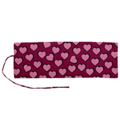 Pattern Pink Abstract Heart Roll Up Canvas Pencil Holder (m) by Loisa77