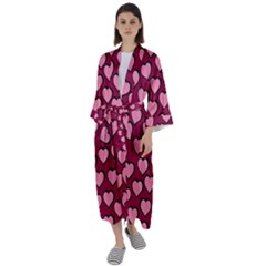 Pattern Pink Abstract Heart Maxi Satin Kimono by Loisa77