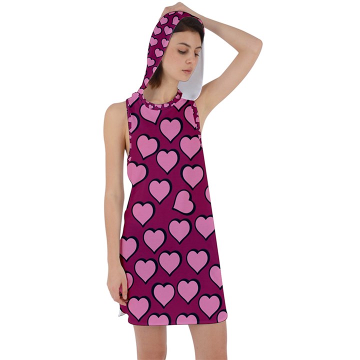 Pattern Pink Abstract Heart Racer Back Hoodie Dress