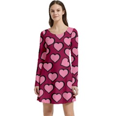 Pattern Pink Abstract Heart Long Sleeve Velour Skater Dress by Loisa77