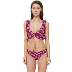 Pattern Pink Abstract Heart Low Cut Ruffle Edge Bikini Set by Loisa77