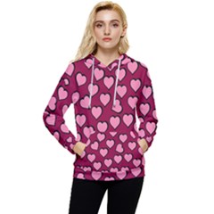 Pattern Pink Abstract Heart Women s Lightweight Drawstring Hoodie