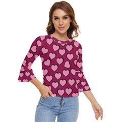 Pattern Pink Abstract Heart Bell Sleeve Top