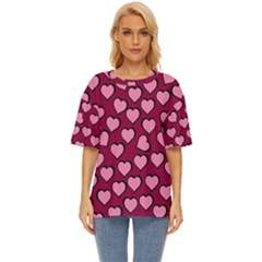 Pattern Pink Abstract Heart Oversized Basic T-shirt by Loisa77