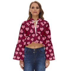 Pattern Pink Abstract Heart Boho Long Bell Sleeve Top