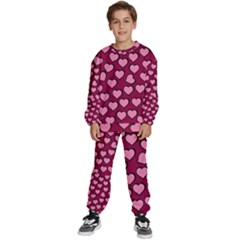 Pattern Pink Abstract Heart Kids  Sweatshirt Set