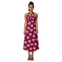 Pattern Pink Abstract Heart Sleeveless Cross Front Cocktail Midi Chiffon Dress by Loisa77