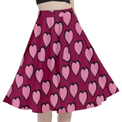 Pattern Pink Abstract Heart A-line Full Circle Midi Skirt With Pocket by Loisa77