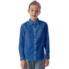 Blue Wave Abstract Texture Seamless Kids  Long Sleeve Shirt by Loisa77