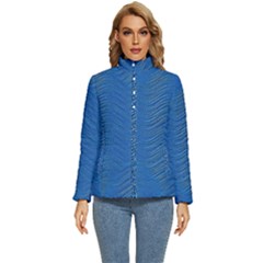 Blue Wave Abstract Texture Seamless Women s Puffer Bubble Jacket Coat by Loisa77