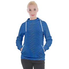 Blue Wave Abstract Texture Seamless Women s Hooded Pullover