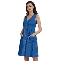 Blue Wave Abstract Texture Seamless Sleeveless Dress With Pocket by Loisa77