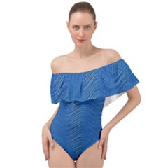 Blue Wave Abstract Texture Seamless Off Shoulder Velour Bodysuit  by Loisa77