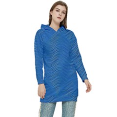 Blue Wave Abstract Texture Seamless Women s Long Oversized Pullover Hoodie