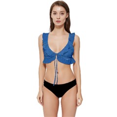 Blue Wave Abstract Texture Seamless Low Cut Ruffle Edge Bikini Top by Loisa77