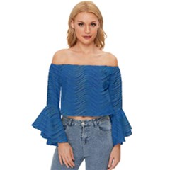 Blue Wave Abstract Texture Seamless Off Shoulder Flutter Bell Sleeve Top