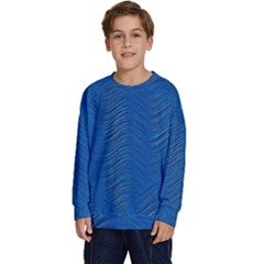 Blue Wave Abstract Texture Seamless Kids  Crewneck Sweatshirt