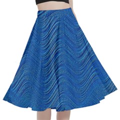 Blue Wave Abstract Texture Seamless A-line Full Circle Midi Skirt With Pocket by Loisa77