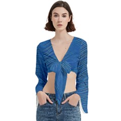 Blue Wave Abstract Texture Seamless Trumpet Sleeve Cropped Top