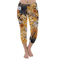 Leaf Yellow Point Flower White Capri Winter Leggings 