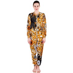 Leaf Yellow Point Flower White Onepiece Jumpsuit (ladies)